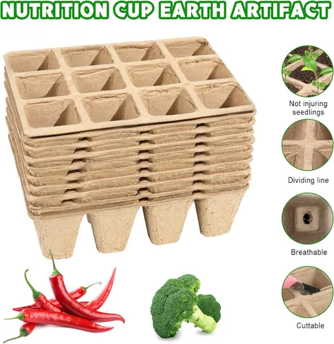 Miniatura 6 de 10 paquetes de bandejas de inicio de plántulas, 120 celdas biodegradables macetas de iniciación de semillas, kit de bandeja de germinación