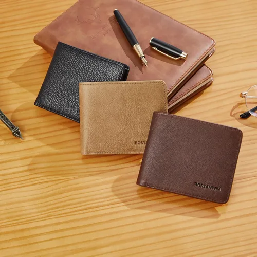 Miniatura 8 de BOSTANTEN Billeteras de piel auténtica para hombre, con bloqueo RFID y 2 ventanas de identificación