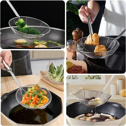 Miniatura 6 de Cucharón de acero para araña, colador de araña para cocina, cocina y freír, diámetro de la cuchara coladora de alta calidad: 5.4 pulgadas, longitud