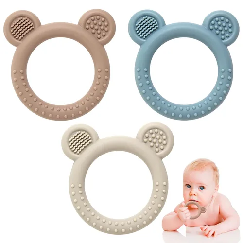 Miniatura 11 de Eascrozn Juego de 3 juguetes de dentición para bebés, mordedores para bebés de 3-6 6-12 meses, sin BPA, suaves y texturizados, anillos de dentición