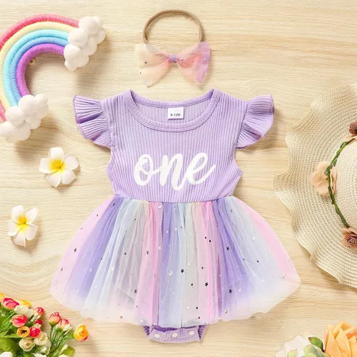 Miniatura 63 de GRNSHTS Traje de bebé niña 1er cumpleaños traje acanalado tul mameluco princesa pastel Smash sesión de fotos ropa + diadema