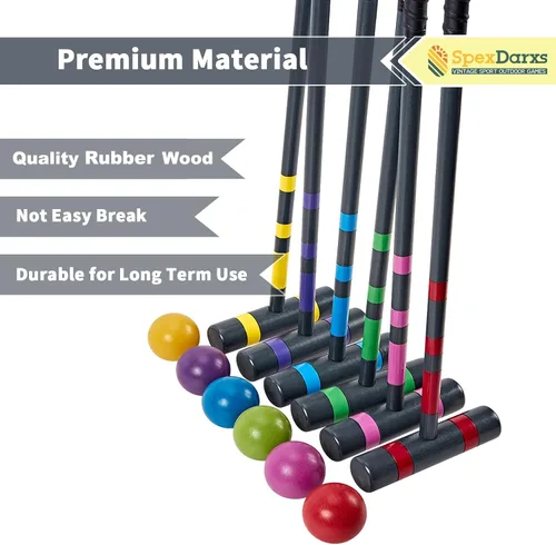 Miniatura 3 de SpexDarxs Juego de croquet de lujo para seis jugadores, juego de croquetas de 35 pulgadas con mazos de madera de primera calidad, bolas