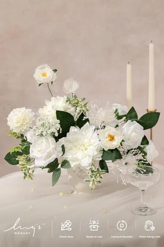 Miniatura 2 de Ling's moment Caja de Flores Falsas, Tallos de Vegetación Artificial Falsa Rosas de Espuma Dalias de Seda Hojas de Rosa Flor de Tela para Centros