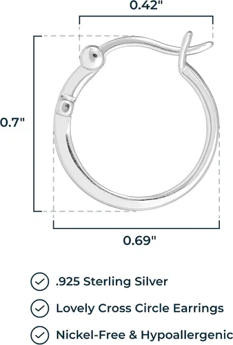 Miniatura 3 de 925 Sterling Silver Cross Circle Hoop or Stud Earrings
