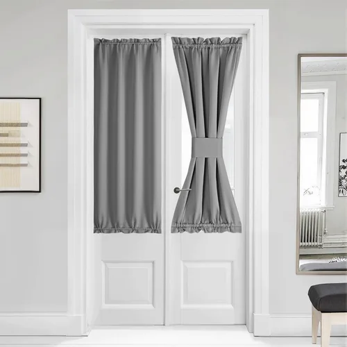 Miniatura 98 de NICETOWN Cortinas opacas unicolor con aislamiento térmico para puerta francesa, granja, oscurecimiento de habitación, puertas y ventanas de Marrón