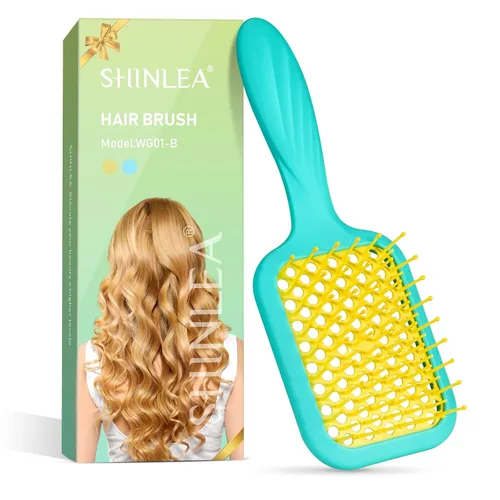 SHINLEA Cepillo desenredante ventilado para cabello grueso y rizado, cepillo de pelo para mujer con cerdas suaves en forma de onda, cepillo Azul