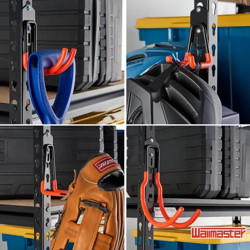 Miniatura 4 de Wallmaster Kit organizador de ganchos de garaje, paquete de 12 ganchos ajustables y resistentes, para montaje en pared, organización de garaje