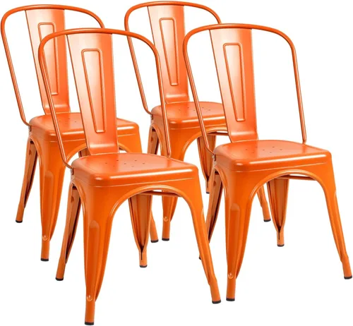 Miniatura 11 de Furmax Silla de comedor de metal para uso en interiores y exteriores, apilable, clásica, Trattoria, elegante, comedor, bistró, cafetería, sillas