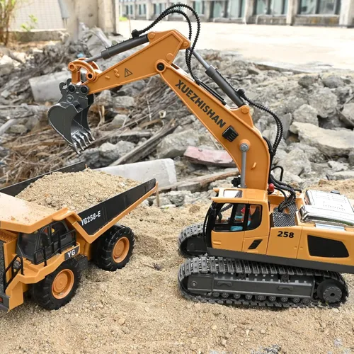 Miniatura 4 de Excavadora de control remoto para niños, excavadora RC con 2 baterías recargables, luces de pala de metal y sonidos de 2.4 GHz, mejor juguete
