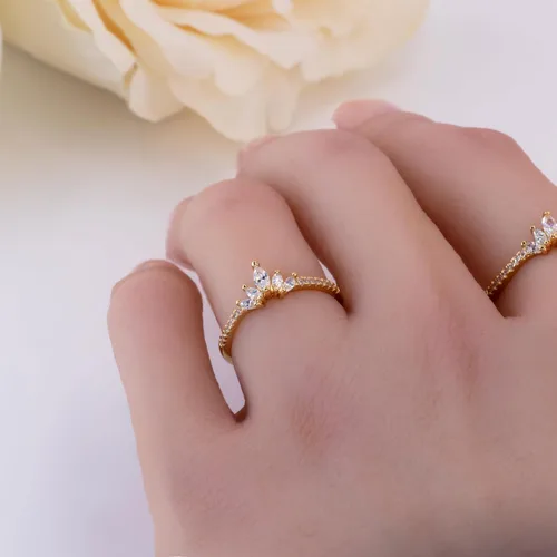 Miniatura 3 de Rapunzel - Anillo de corona para mujer, delicados anillos apilables de diamantes de cristal real, anillo de compromiso de cumpleaños, regalos