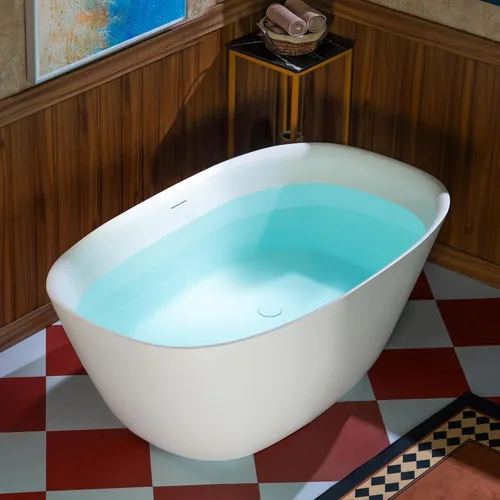 Miniatura 2 de WOODBRIDGE Bañera independiente de 55 pulgadas x 31.5 pulgadas de resina de piedra de lujo y superficie sólida contemporánea en blanco mate
