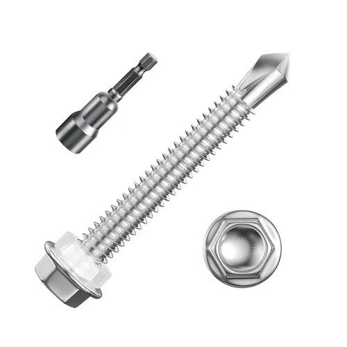 Miniatura 28 de Wensilon (250Pcs) #8×1" Tornillos autoperforantes de cabeza hexagonal con arandela, tornillos de acero inoxidable 410 para chapa metálica, tornillos