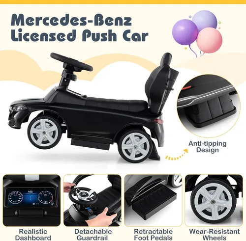 Miniatura 4 de Costzon Coche de empuje para niños pequeños, 3 en 1 Mercedes Benz Cochecito deslizante caminador con toldo, mango, barra de seguridad, sonido