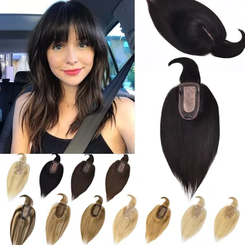 Miniatura 15 de Toppers de cabello humano real para mujeres con cabello delgado, 6 pulgadas, marrón oscuro