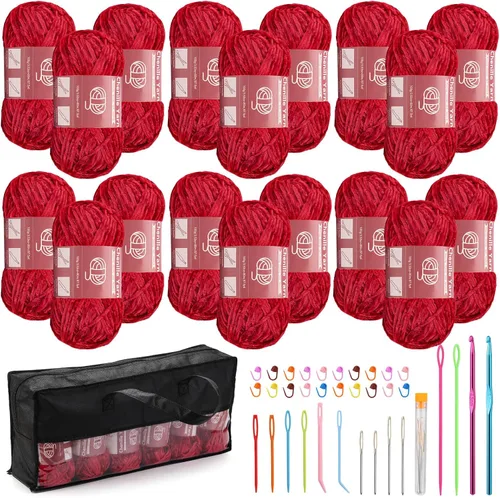 Miniatura 14 de LUNARM Hilado de chenilla para tejer y hacer ganchillo, 3 madejas de 240 metros de hilo grueso, suave y voluminoso, para tejer mantas, ropa y Beige