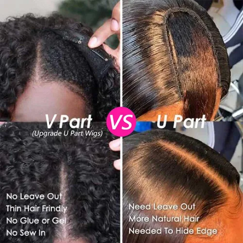 Miniatura 3 de Peluca de cabello humano rizado rizado con parte en V para mujeres negras, en forma de V, sin dejar fuera, sin pegamento, 14 pulgadas