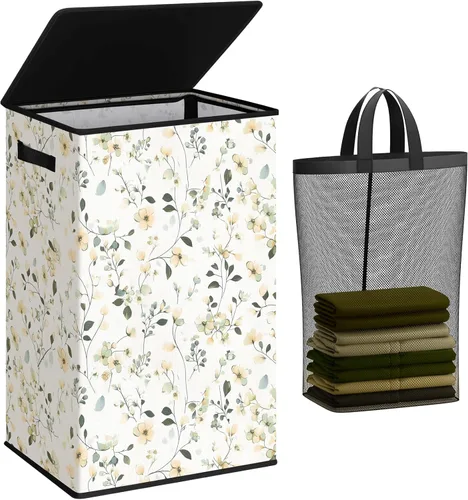 Miniatura 21 de SOLEDI - Canasta de lavandería con tapa de 100L, canasta de ropa plegable grande y alta, cesta de lavandería con bolsa removible fácil