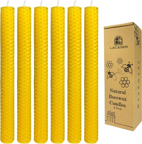 Miniatura 15 de Lacaser - Velas cónicas de cera de abejas de 2 piezas, velas largas de 9 pulgadas para candelabros en amarillo, sin aroma y sin humo, tiempo