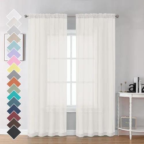 Miniatura 36 de OVZME - Cortinas traslúcidas blancas de 45 pulgadas de largo, 2 paneles, cortinas de gasa con bolsillo para barra para ventanas pequeñas, cada una