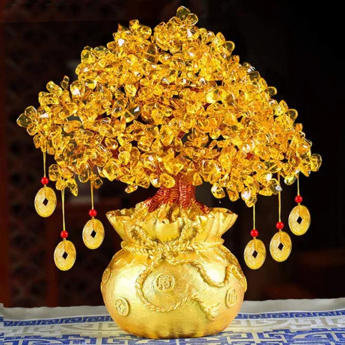 Miniatura 2 de Figuras, estatuas/adornos de Feng Shui, árbol de dinero de cristal geloso, árbol de dinero de cuarzo con piedras preciosas para decoración del hogar