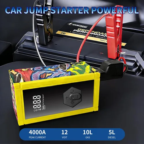 Miniatura 4 de Arrancador portátil de batería de coche con compresor de aire, paquete de salto de 8000 A para 9.0 L de gas/8.0 L diésel, bomba de aire inflador