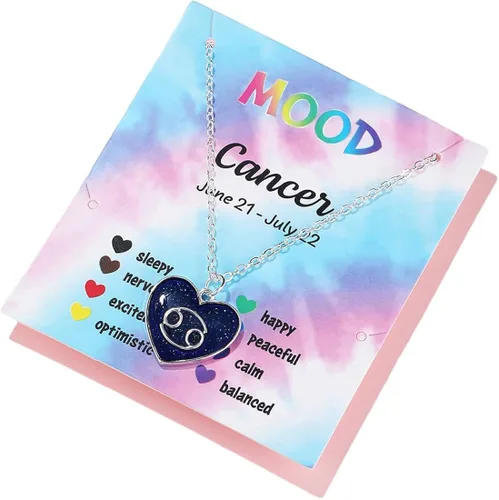 Caiyao Collar con colgante de signo de constelación con detección de la temperatura del corazón que cambia de color, collar del zodíaco del amor, 12