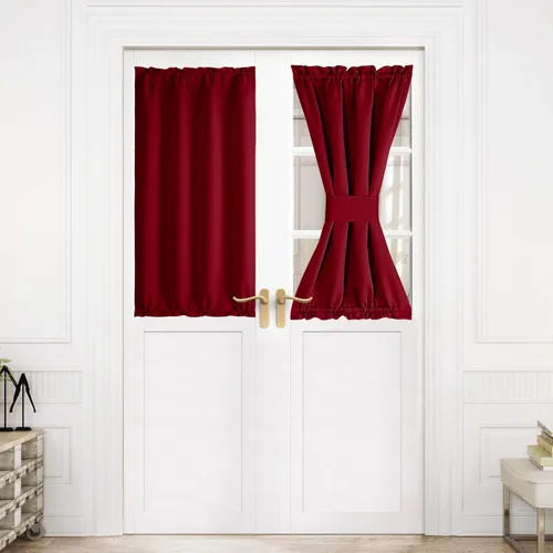 Miniatura 211 de NICETOWN Cortinas opacas unicolor con aislamiento térmico para puerta francesa, granja, oscurecimiento de habitación, puertas y ventanas de Marrón