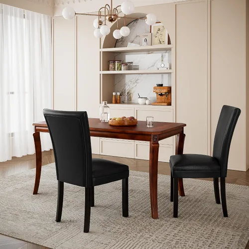 Miniatura 6 de PADMA HOUSE Mesa de comedor tradicional de madera maciza para 6, 59 pulgadas de largo, mesa rectangular de madera con patas curvas, escritorio