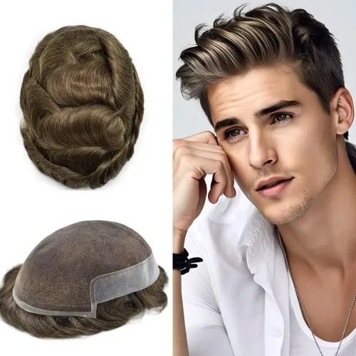 Miniatura 57 de FACE MIRACLE - Tupé frontal de encaje francés para hombres, sistema de reemplazo de cabello humano de encaje con pieza de pelo de poliuretano