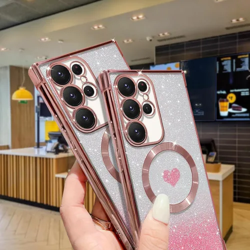 Miniatura 5 de ZONRW Funda magnética para Samsung Galaxy S22 Ultra, para mujeres y niñas, suave chapado de lujo, degradado, con purpurina, bonita funda de corazón