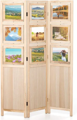 Giantex Divisor de habitación de 3 paneles con 9 marcos de fotos giratorios, pantalla de privacidad plegable de 67 pulgadas para visualización de
