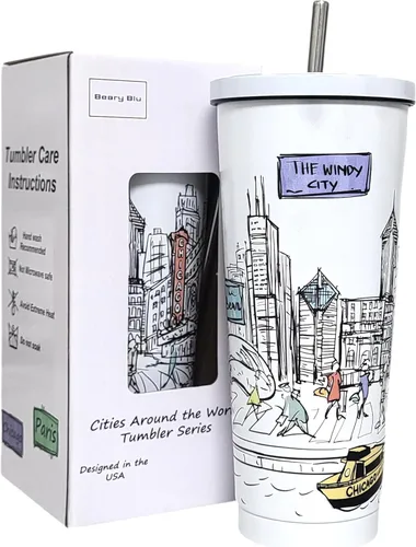 Miniatura 20 de Cities Around the World - Serie de vasos de 25 onzas – Diseñado en los Estados Unidos, vaso aislado al vacío con tapas y pajilla, taza de acero