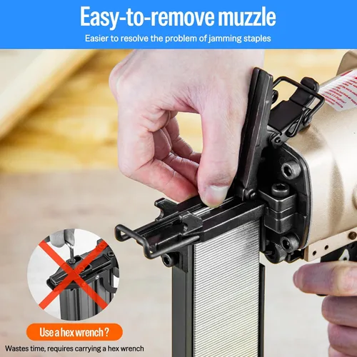 Miniatura 4 de meite Engrapadora de corona estándar de calibre 16 de 7/16 pulgadas, pistola de grapas neumática de construcción resistente para subsuelo
