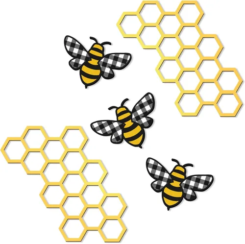 Miniatura 9 de Peryiter 5 Piezas Arte de Pared de Abeja de Metal Granja Abeja Miel Nido de Abejas Decoración de Pared de Alambre de Metal Decoración de Pared