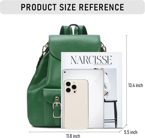 Miniatura 4 de Chillo - Mochila grande de cuero vegano para mujer, diseño multiusos, con cordón, Verde, Mochilas de mochila