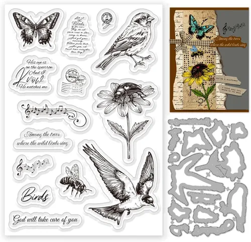 Miniatura 11 de INFUNLY Gnomos - Sellos transparentes y troqueles para hacer tarjetas, palabras, sellos de goma, lindos troqueles de corte de gnomos, bandera