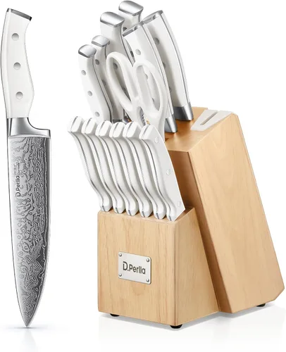 Miniatura 9 de Juego de Cuchillos, D.Perlla 15 Piezas Juego de Cuchillos de Cocina con Afilador Integrado, Juego de Bloque de Cuchillos de Acero Inoxidable de Alto