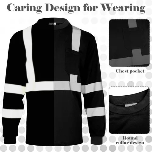 Miniatura 5 de Amylove 4 piezas de camisa de seguridad de manga larga reflectante de alta visibilidad, camisas de trabajo de construcción para hombres y mujeres