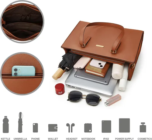 Miniatura 187 de Juego de 4 bolsas modernos para mujer de cuero sintético: bolso tote, bolso de hombro, bolso de mano y cartera.