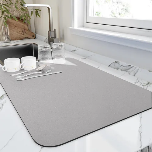 Miniatura 14 de HotLive Tapete de secado de platos para encimera de cocina, tapetes de drenaje resistentes al calor con respaldo de goma antideslizante, tapete