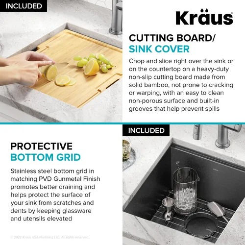 Miniatura 6 de KRAUS Kore KWU1101-17-PGM - Fregadero de cocina con estación de trabajo de 17 pulgadas con cuenco individual en PVD, de acero inoxidable de calibre