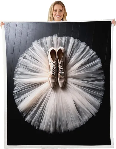 Erosebridal Manta de forro polar para danza de ballet, manta para niñas y niños con diseño de traje de bailarina, manta de felpa con falda blanca,