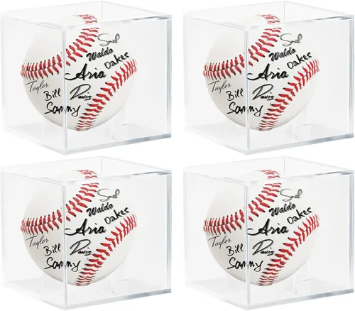 Paquete de 4 vitrinas acrílicas de béisbol – Soporte de béisbol con protección UV para exhibición, vitrina para autógrafo, tenis, golf, pelotas de