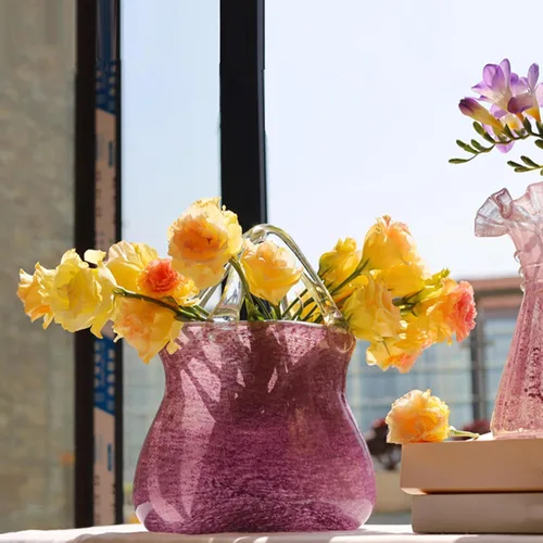 Miniatura 7 de Glass Purse Vase, Multifunctional Flower Vase Glass Vase Bag Glass Purse, Glass Vase for Home Décor,Living Room,Office,Garden,Wedding,Purple