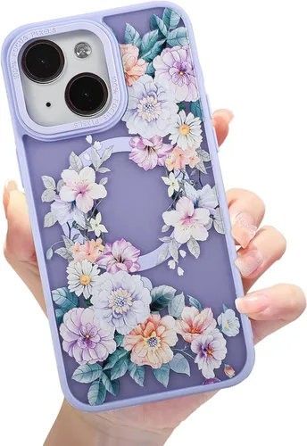 Miniatura 9 de Compatible con el teléfono 13 Pro - Funda magnética mate translúcida, de lujo, a prueba de golpes, magnética y con bonito patrón de flores, carcasa