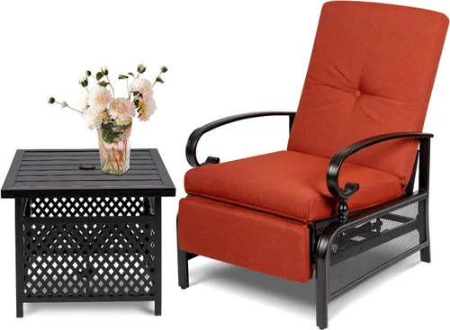 Miniatura 12 de Sillón ajustable para patio, sillón reclinable de metal automático con cojines extraíbles, color azul