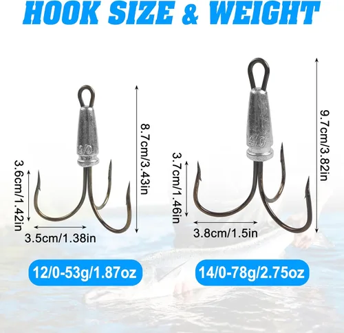 Miniatura 2 de Ganchos de enganche para enganchar ganchos agudos pesados, 4 ganchos de pesca con peso grandes para peces agudos para pesca de cebo, trucha, lubina