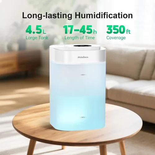 Miniatura 2 de PHILODECO Humidificador de niebla fría de 4.5L para dormitorio, habitación del bebé y plantas – Ultrasónico, silencioso, con difusor de aroma, luz