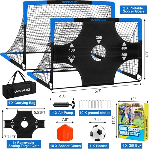 Miniatura 2 de Kids Soccer Goals for Backyard Set of 2, 6x4 ft Portable Toddler Soccer Goal Training Equipment with Soccer Target, Ball, Cones, Soccer Net for Kids
