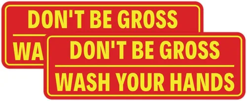 Miniatura 20 de Letrero estándar para puerta o pared, diseño de "Don't Be Gross ("Wash Your Hands"), color negro, mediano